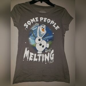 Womens Disney Frozen Olaf gray t-shirt Medium tight fit